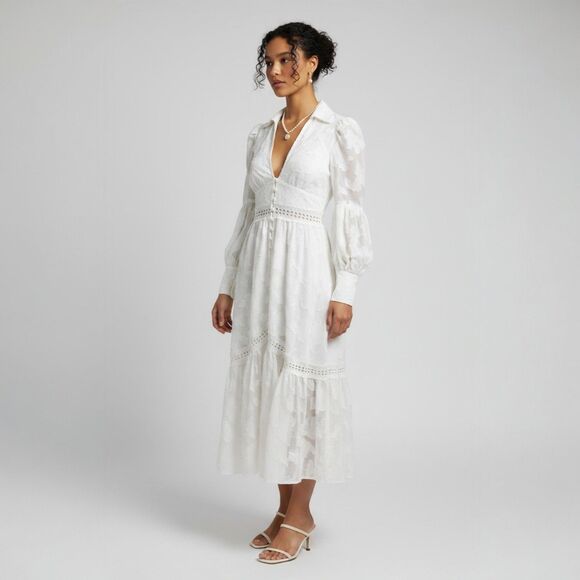 ASOS Dresses & Skirts - Asos Design Tiered Deep V-neck Maxi Dress Womens 2 Cream Ethereal Coquette Sheer